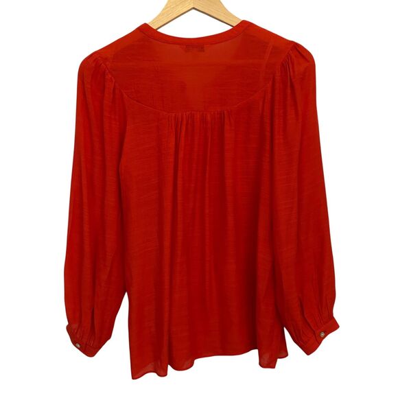 Nanette Lepore Red Orange Flowy Button Up Peasant Blouse Size L - Picture 4 of 7